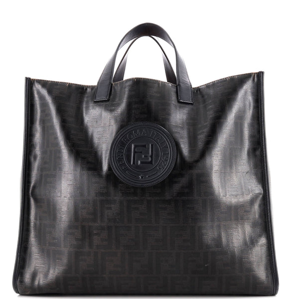Fendi FF Logo Stamp Tote Zucca Coated Canvas Large Black 3406801