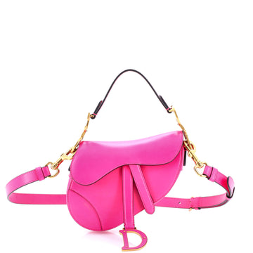 Christian Dior Saddle Handbag with Strap Leather Mini