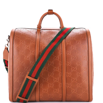 Gucci Convertible Duffle Bag GG Embossed Perforated Leather Tall