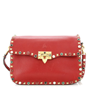 Valentino Garavani Rolling Rockstud Crossbody Bag Leather with Cabochons Medium
