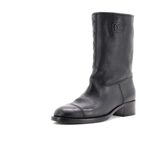 Chanel Women's Cap Toe CC Mid-Calf Combat Boots Leather