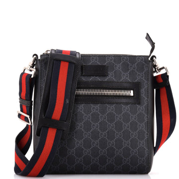Gucci Web Strap Front Zip Messenger Bag GG Coated Canvas Small