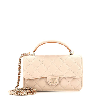 Chanel Classic Top Handle Flap Phone Holder with Chain Quilted Lambskin