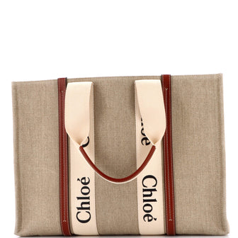 Chloe Woody Tote Canvas with Leather Large