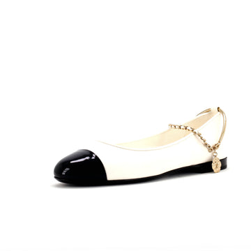 Chanel Women's Cap Toe Ankle Chain Ballerina Flats Leather
