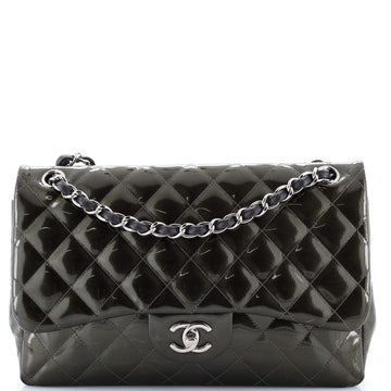 Chanel Classic Double Flap Bag Quilted Striated Metallic Patent Jumbo
