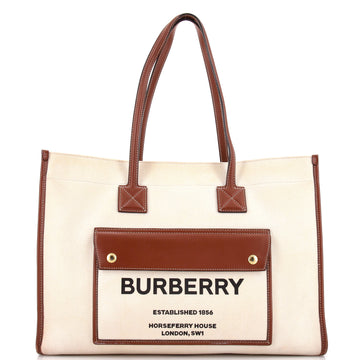 Burberry Freya Shopping Tote Canvas with Leather Medium