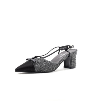 Chanel Women's CC Cap Toe Bow Slingback Pumps Tweed and Satin
