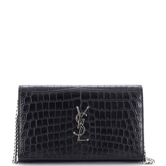 Saint Laurent Classic Monogram Wallet on Chain Crocodile Embossed Leather