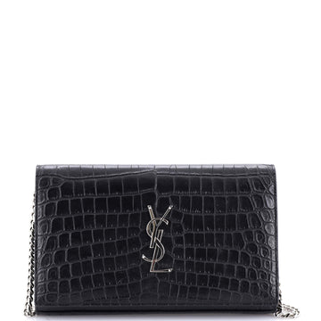 Saint Laurent Classic Monogram Wallet on Chain Crocodile Embossed Leather
