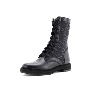 Fendi Women's Combat Boots FF Karligraphy Canvas with Leather