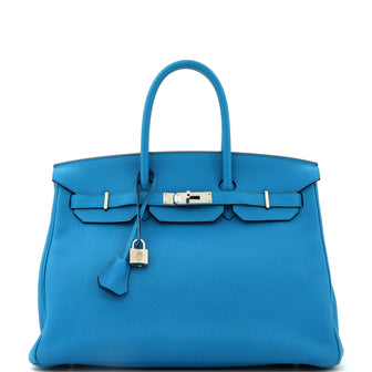 Hermes Birkin Handbag Blue Togo with Palladium Hardware 35