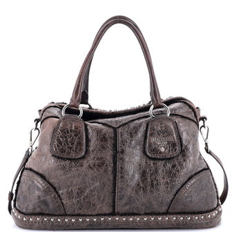 Prada Convertible Tote Studded Distressed Leather Large