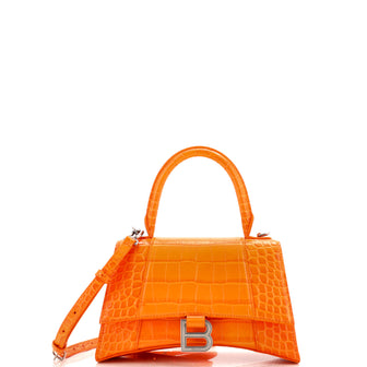 Balenciaga Hourglass Top Handle Bag Crocodile Embossed Leather Small