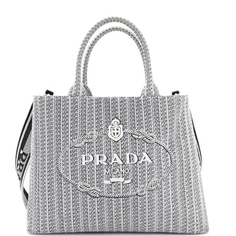 Prada Logo Strap Canapa Tote Jacquard Medium