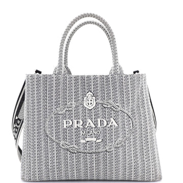 Prada Logo Strap Canapa Tote Jacquard Medium