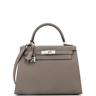 Hermes Kelly Handbag Grey Epsom with Palladium Hardware 28