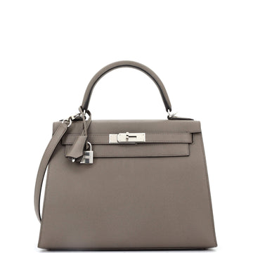 Hermes Kelly Handbag Grey Epsom with Palladium Hardware 28