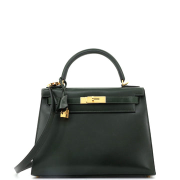 Hermes Kelly Handbag Green Box Calf with Gold Hardware 28