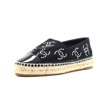 Chanel Women's CC Cap Toe Espadrilles Jersey with Patent and Faux Pearls