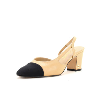 Chanel Women’s Cap Toe Slingback Pumps Leather with Grosgrain