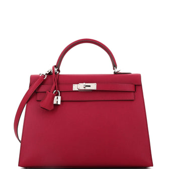 Hermes Kelly Handbag Red Epsom with Palladium Hardware 32