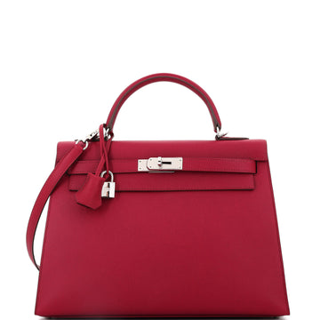 Hermes Kelly Handbag Red Epsom with Palladium Hardware 32
