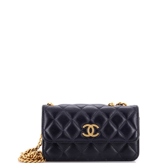 Chanel All Slide Long Phone Holder with Chain Quilted Lambskin