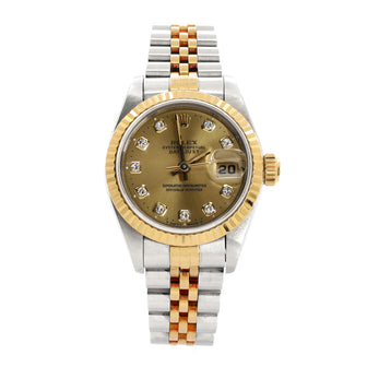 Rolex Oyster Perpetual Datejust Automatic Watch Stainless Steel and Yellow Gold with Diamond Markers 26