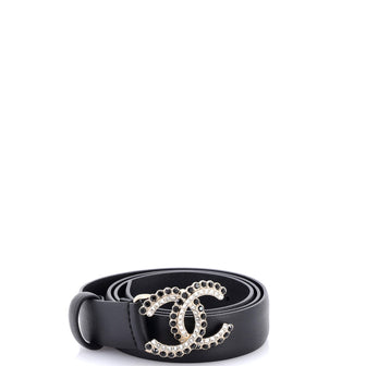 Chanel CC Buckle Belt Leather with Crystal Embellished Metal Thin