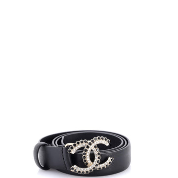 Chanel CC Buckle Belt Leather with Crystal Embellished Metal Thin