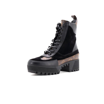 Louis Vuitton Women's Laureate Platform Desert Boots Suede with Monogram Canvas