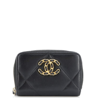 Chanel 19 Zip Coin Purse Quilted Leather