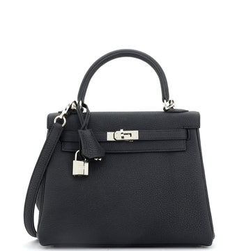 Hermes Kelly Handbag Black Togo with Palladium Hardware 25