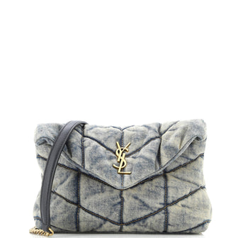 Saint Laurent Loulou Puffer Shoulder Bag Quilted Vintage Denim Mini