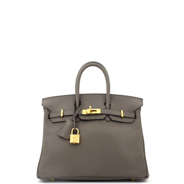Hermes Birkin Handbag Grey Swift with Gold Hardware 25