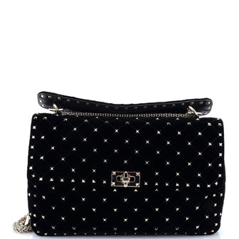 Valentino Garavani Rockstud Spike Flap Shoulder Bag Quilted Velvet Large