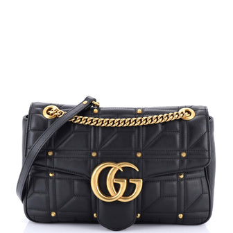 Gucci GG Marmont Flap Bag Studded Matelasse Leather Medium