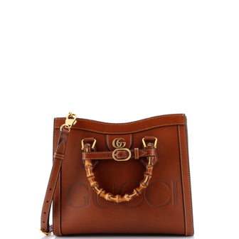 Gucci Diana NM Logo Bamboo Handle Tote Embossed Leather Small