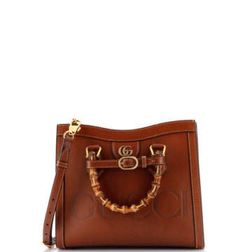 Gucci Diana NM Logo Bamboo Handle Tote Embossed Leather Small