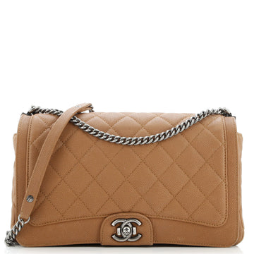 Chanel Turn Around Ligne Flap Bag Quilted Washed Caviar Large