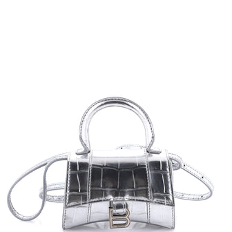 Balenciaga Hourglass Top Handle Bag Crocodile Embossed Leather Mini