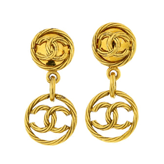 Chanel Vintage CC Round Drop Clip-On Earrings Metal Large