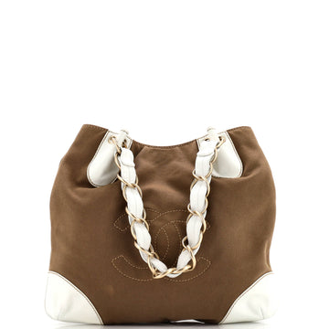 Chanel Vintage Olsen CC Chain Tote Canvas with Leather Medium