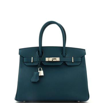 Hermes Birkin Handbag Blue Epsom with Palladium Hardware 30