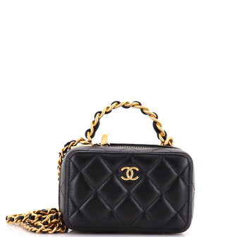 Chanel CC Chain Handle Zip Around Vanity Case with Chain Quilted Lambskin Mini