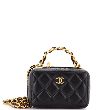 Chanel CC Chain Handle Zip Around Vanity Case with Chain Quilted Lambskin Mini