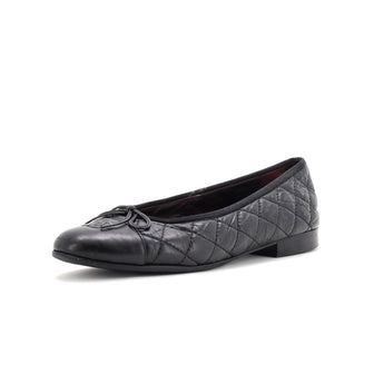 Chanel Women's CC Cap Toe Bow Ballerina Flats Quilted Leather
