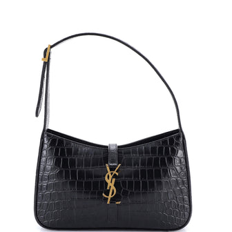 Saint Laurent Le 5 a 7 Hobo Crocodile Embossed Leather Small