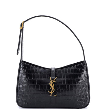 Saint Laurent Le 5 a 7 Hobo Crocodile Embossed Leather Small